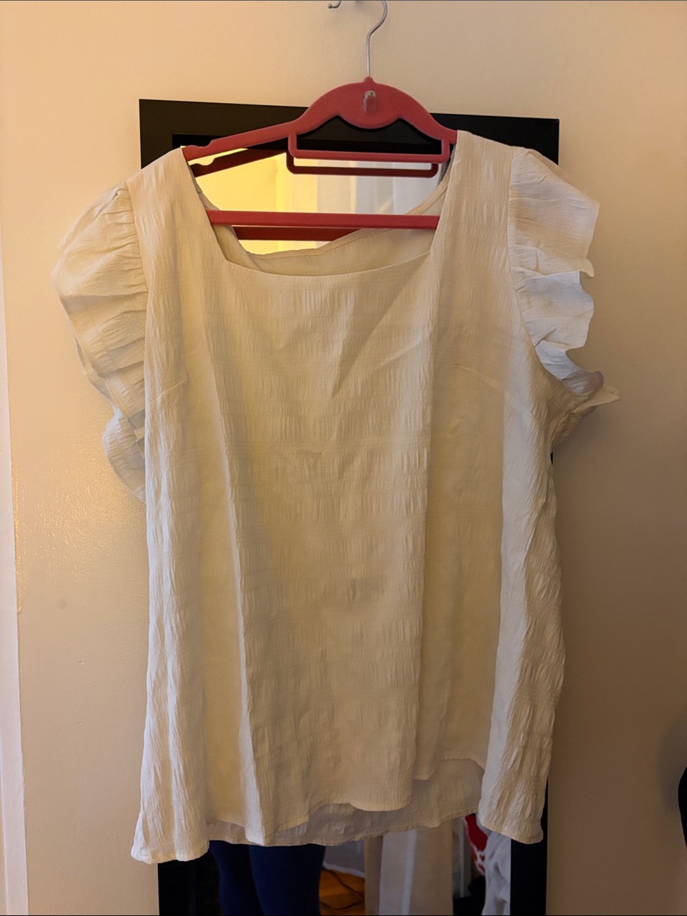 Women's Cream Ruffle-Sleeve Blouse - Classic Scoop Neck